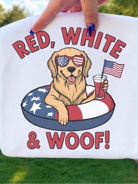 Red & White Patriotic Golden Retriever Graphic Tee